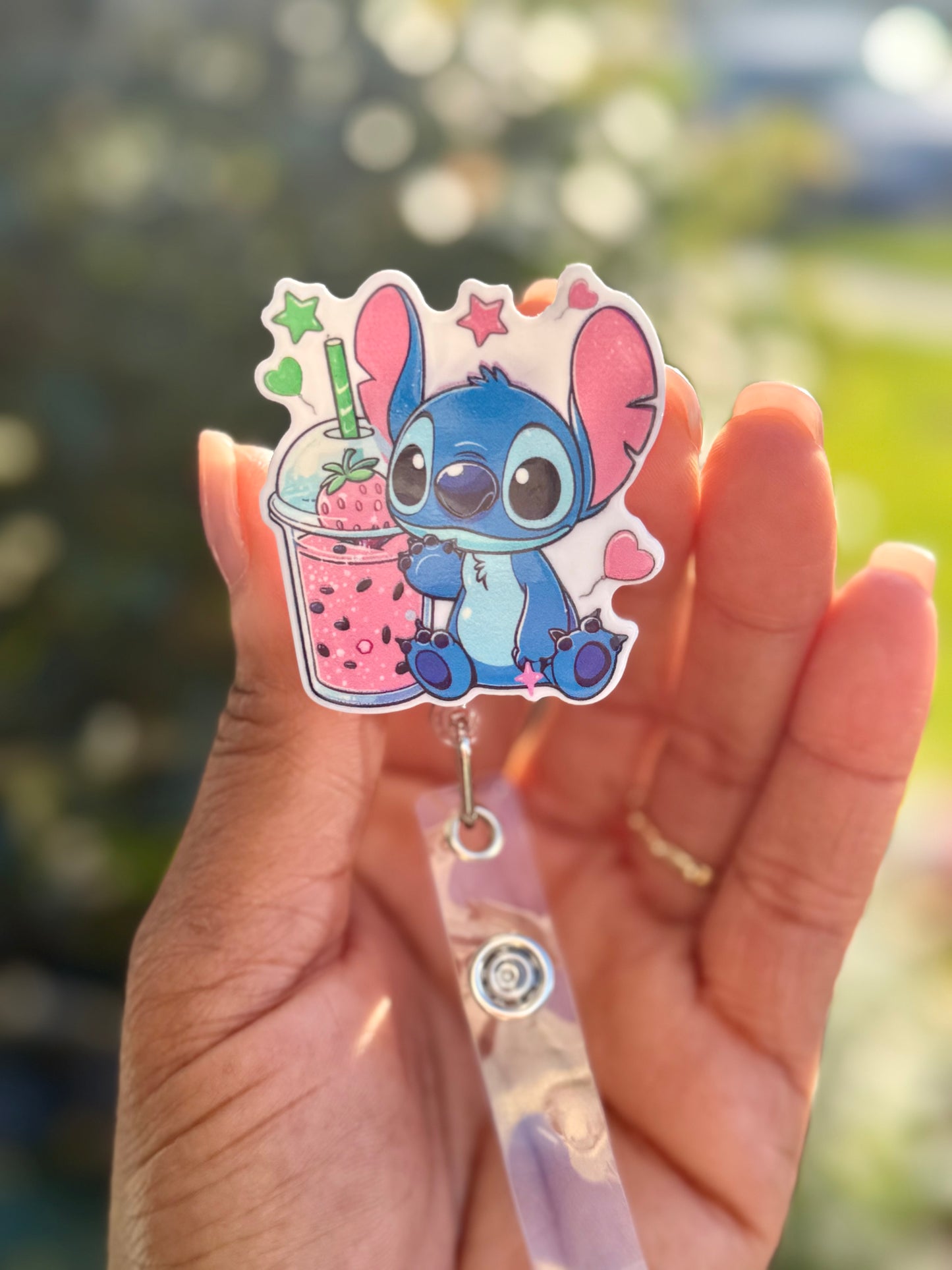 Blue Alien Badge Reel, Strawberry Drink ID Holder