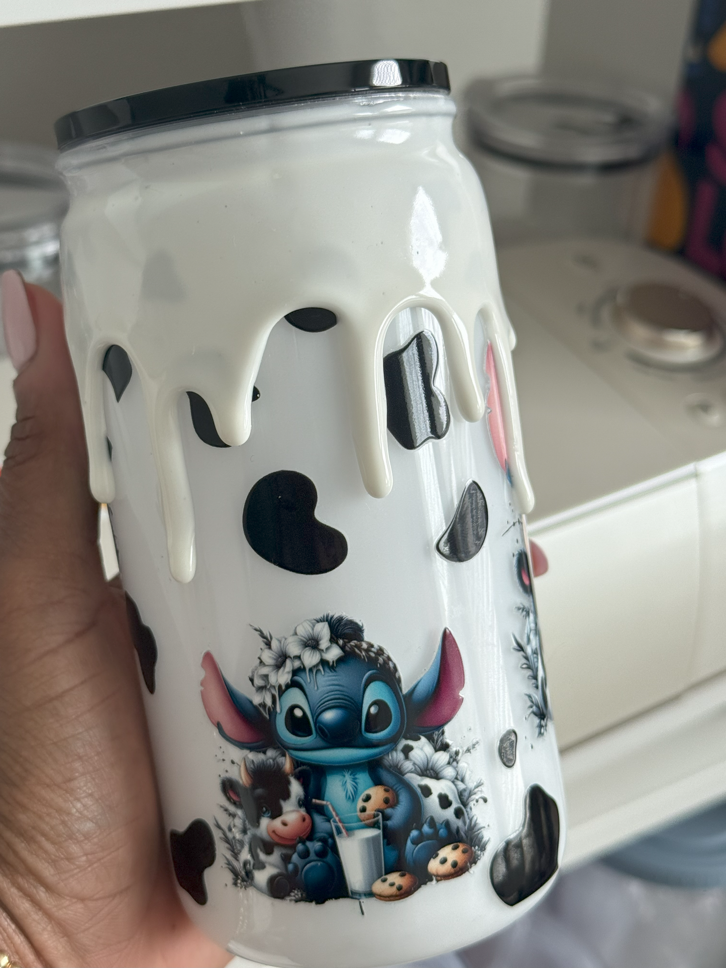 “Snow Moo-globe Tumbler, with drip”