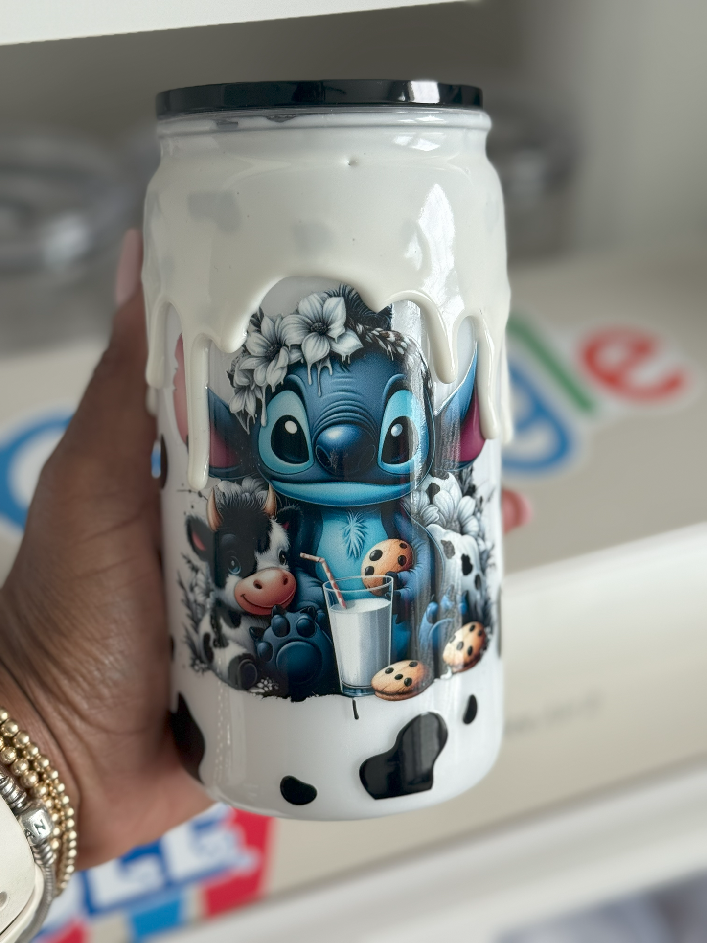 “Snow Moo-globe Tumbler, with drip”