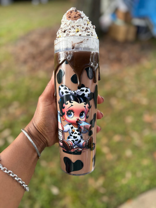 🤎 Cow Print Chocolate Drip Tumbler with Whipped Cream Lid