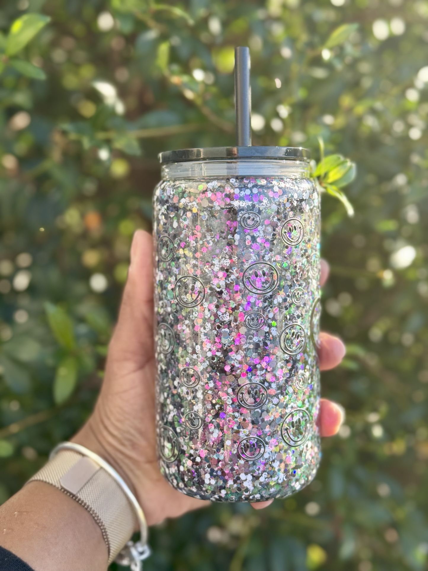Swiftie Inspired Glass Snow Globe Tumbler with Glitter & Straw