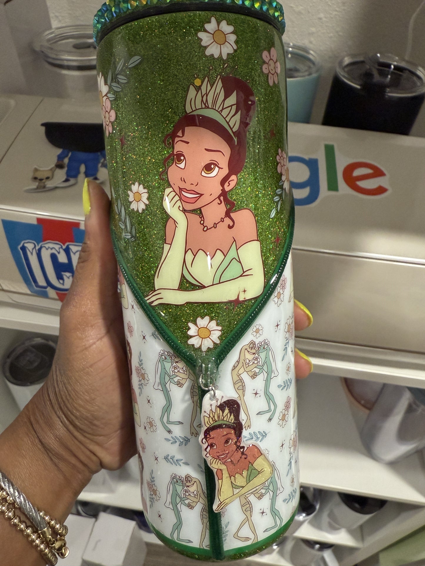 Princess Tiana 20oz tumbler with decorated Lid