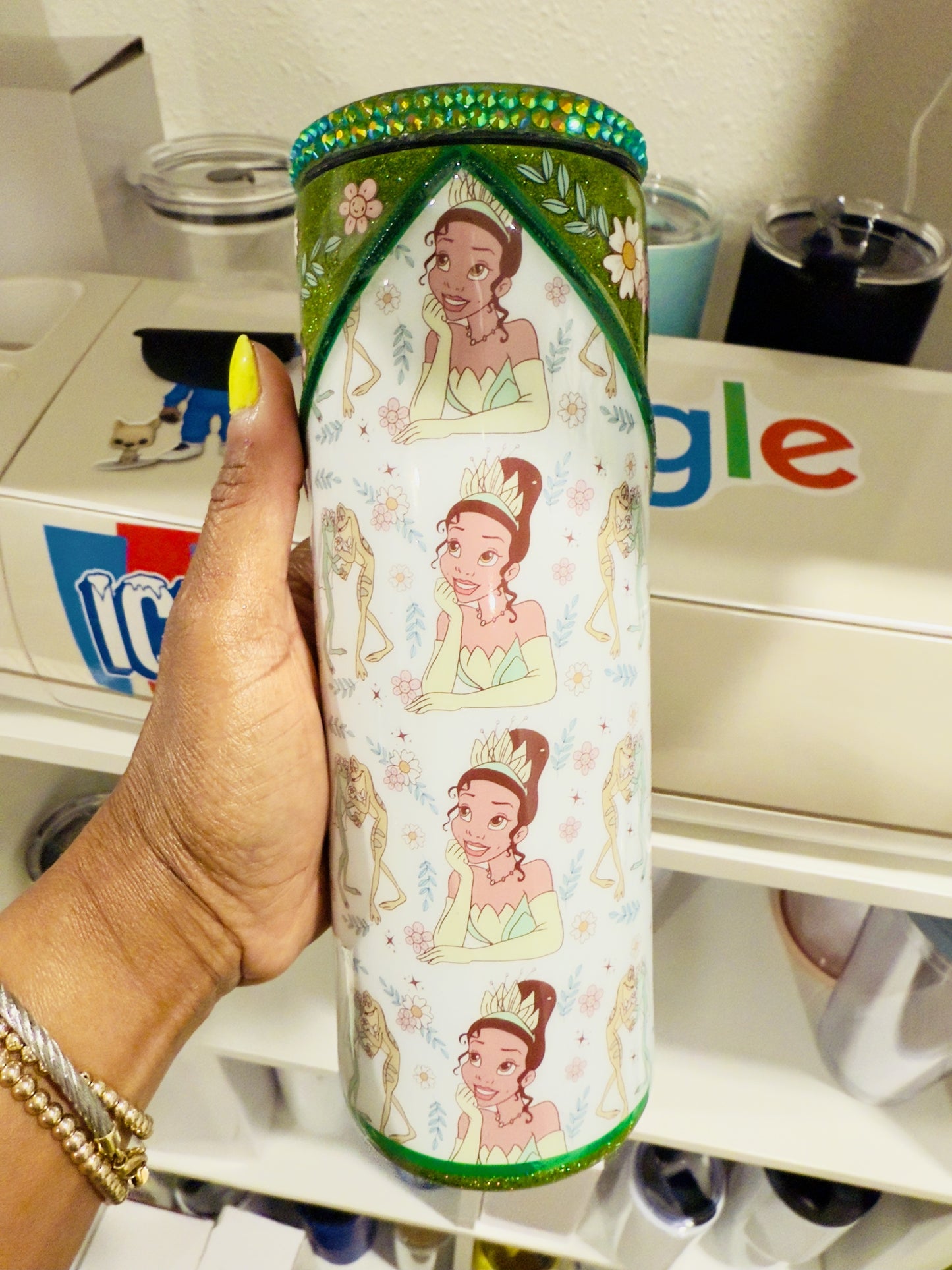 Princess Tiana 20oz tumbler with decorated Lid