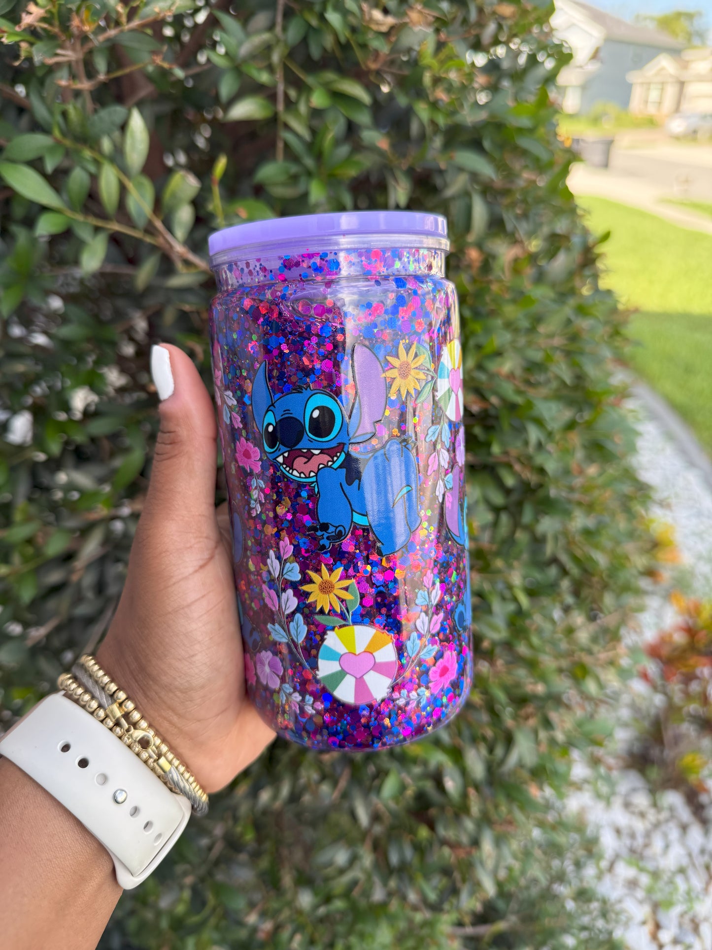 Summer Stitch Tumbler with Straw – 16oz Snow Globe Cup