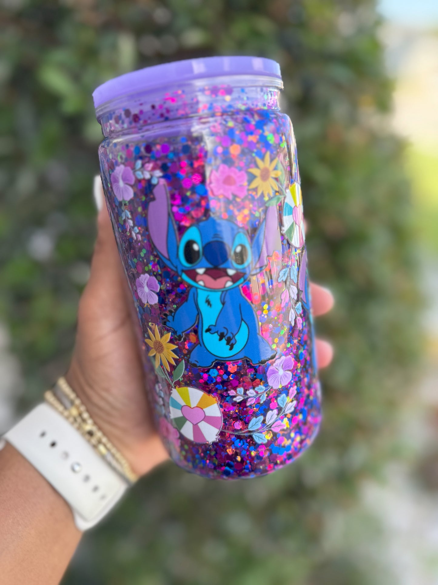 Summer Stitch Tumbler with Straw – 16oz Snow Globe Cup