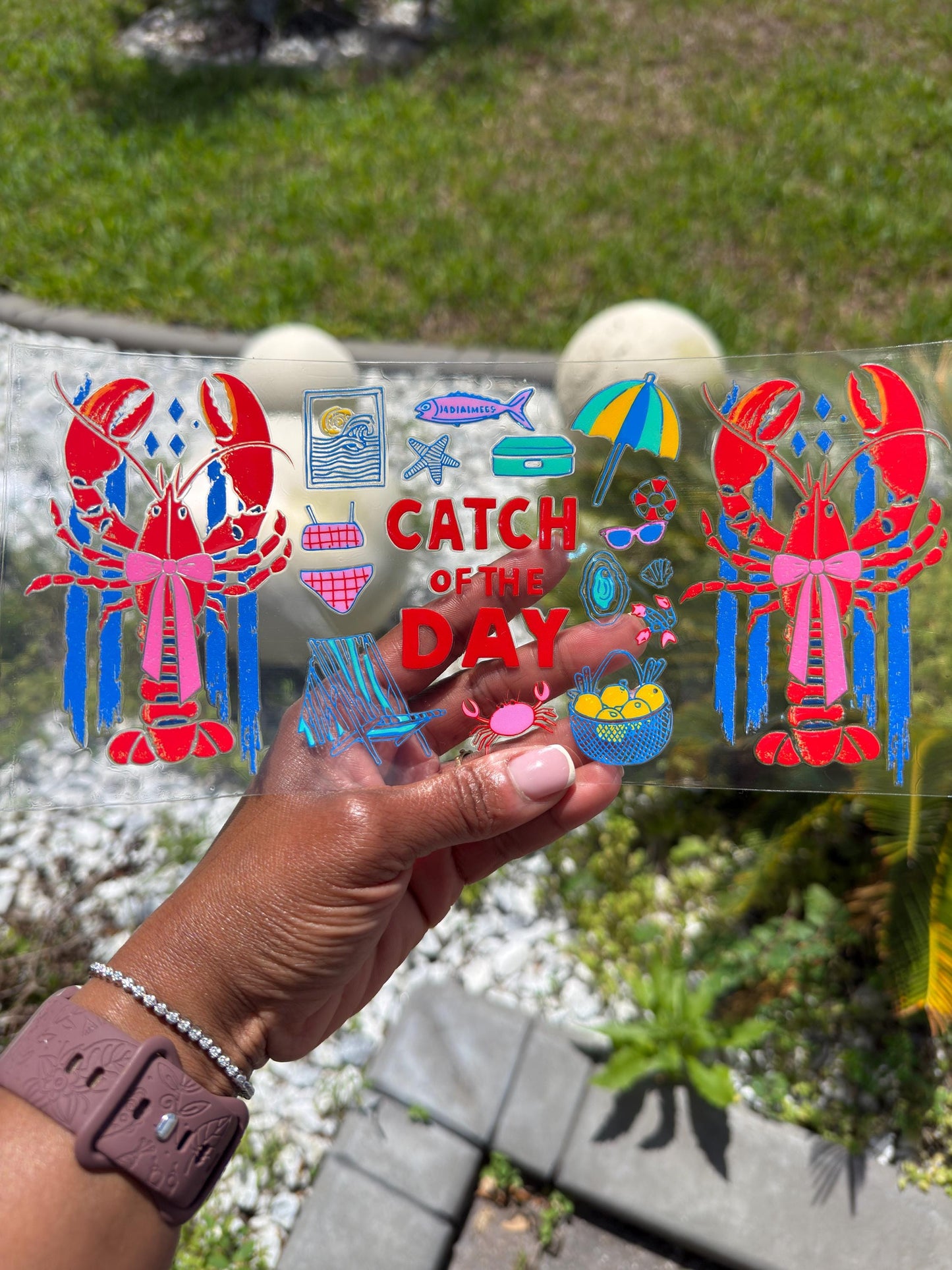 Catch of the Day UV DTF Wrap for 16oz Libbey Glass, Nautical Summer Lobster Decal, Coastal Beach Cup Wrap