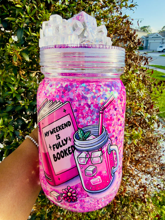 My Weekend Is Fully Booked UVDTF Mason Jar Glitter Cup