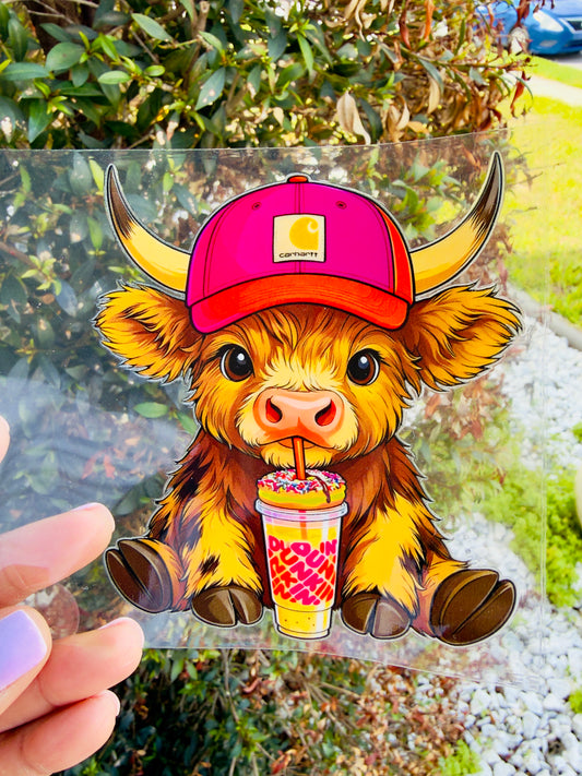 Baby Highland Cow Carhartt Hat Dunkin' Donuts DTF Transfer