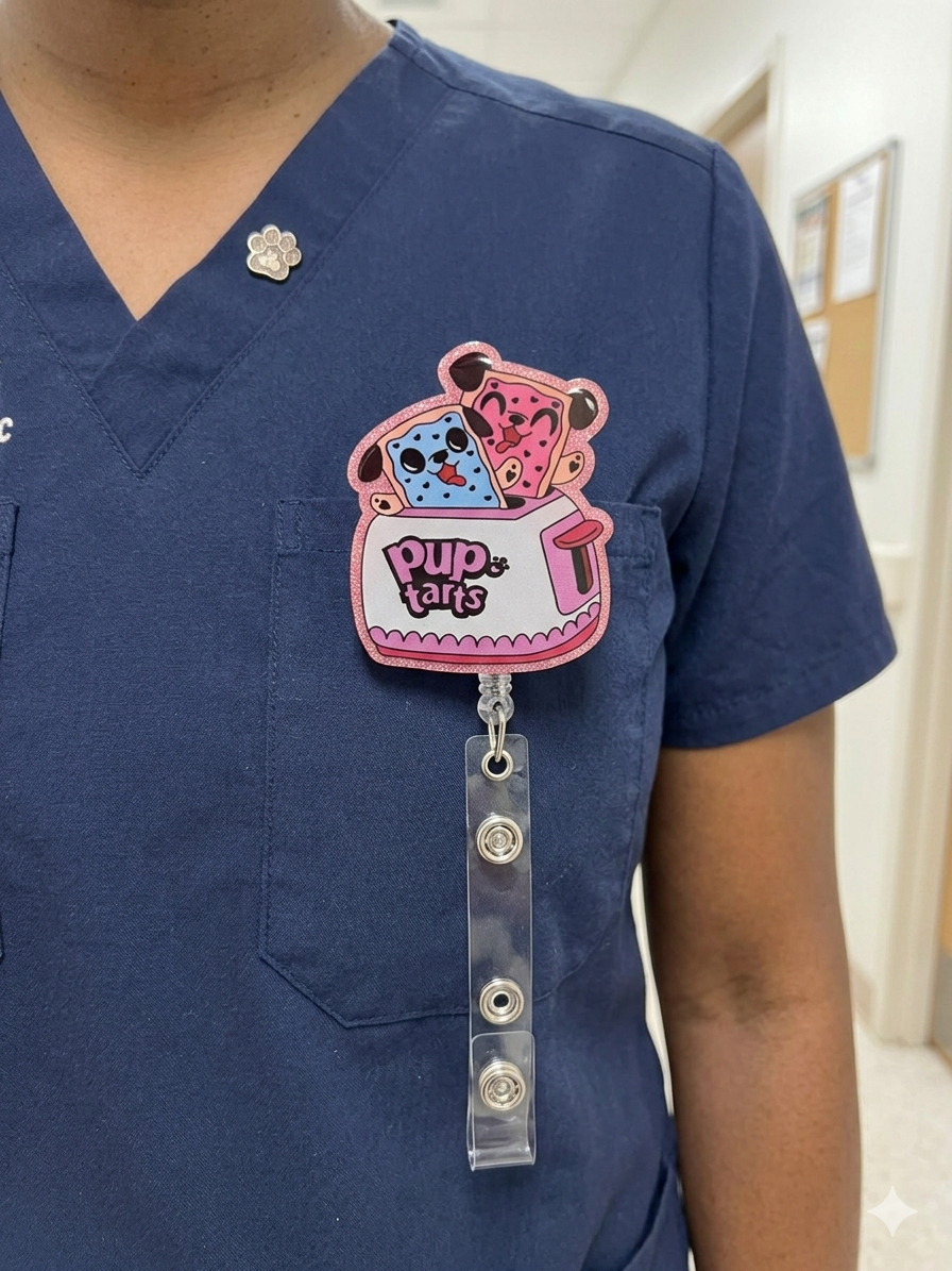 Pup Tarts Retractable Badge Reel – Cute Dog Nurse ID Holder for Healthcare Workers
