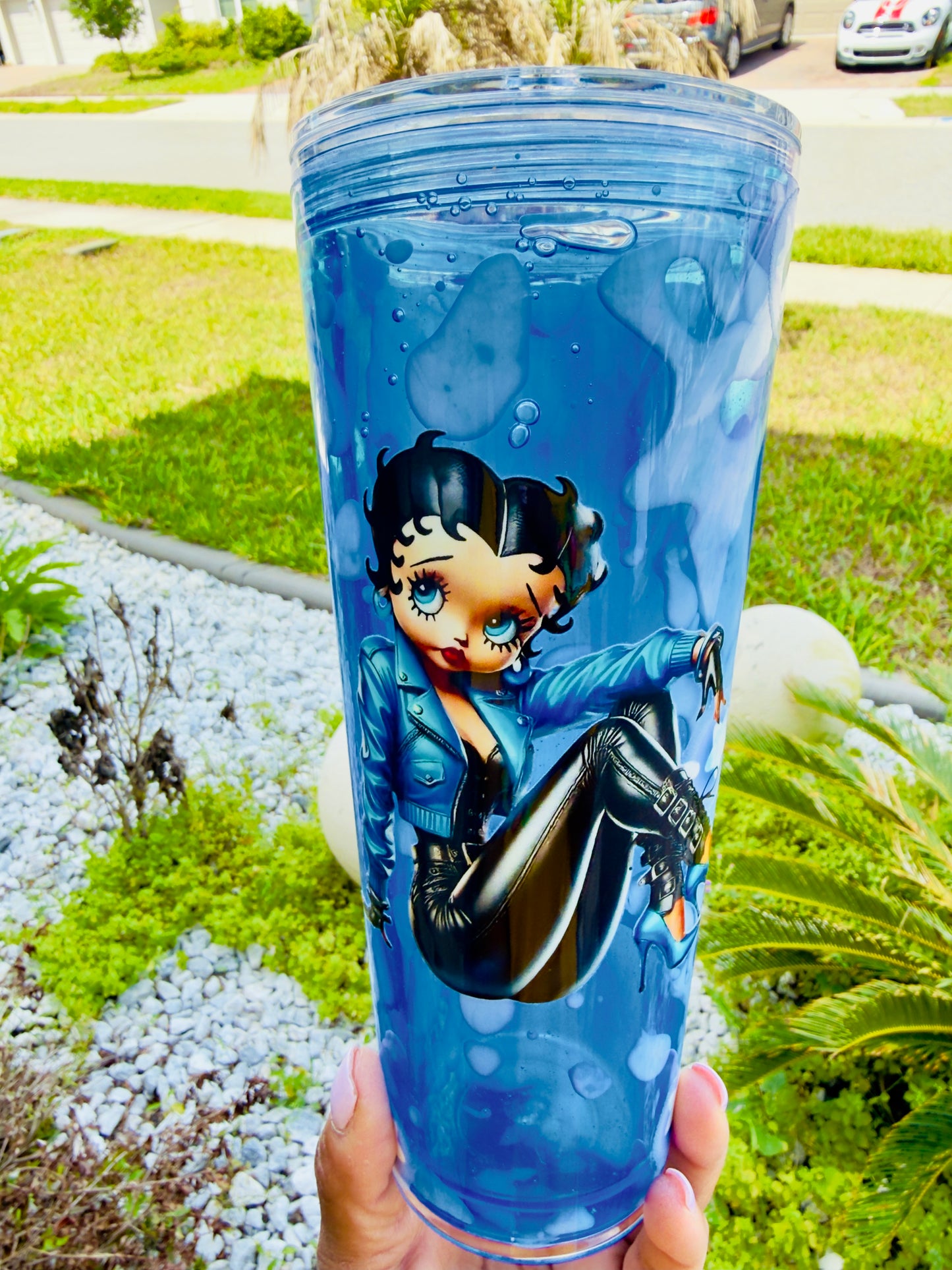 Betty Boop Biker Babe 24oz Acrylic Tumbler – Blue Bubble Design