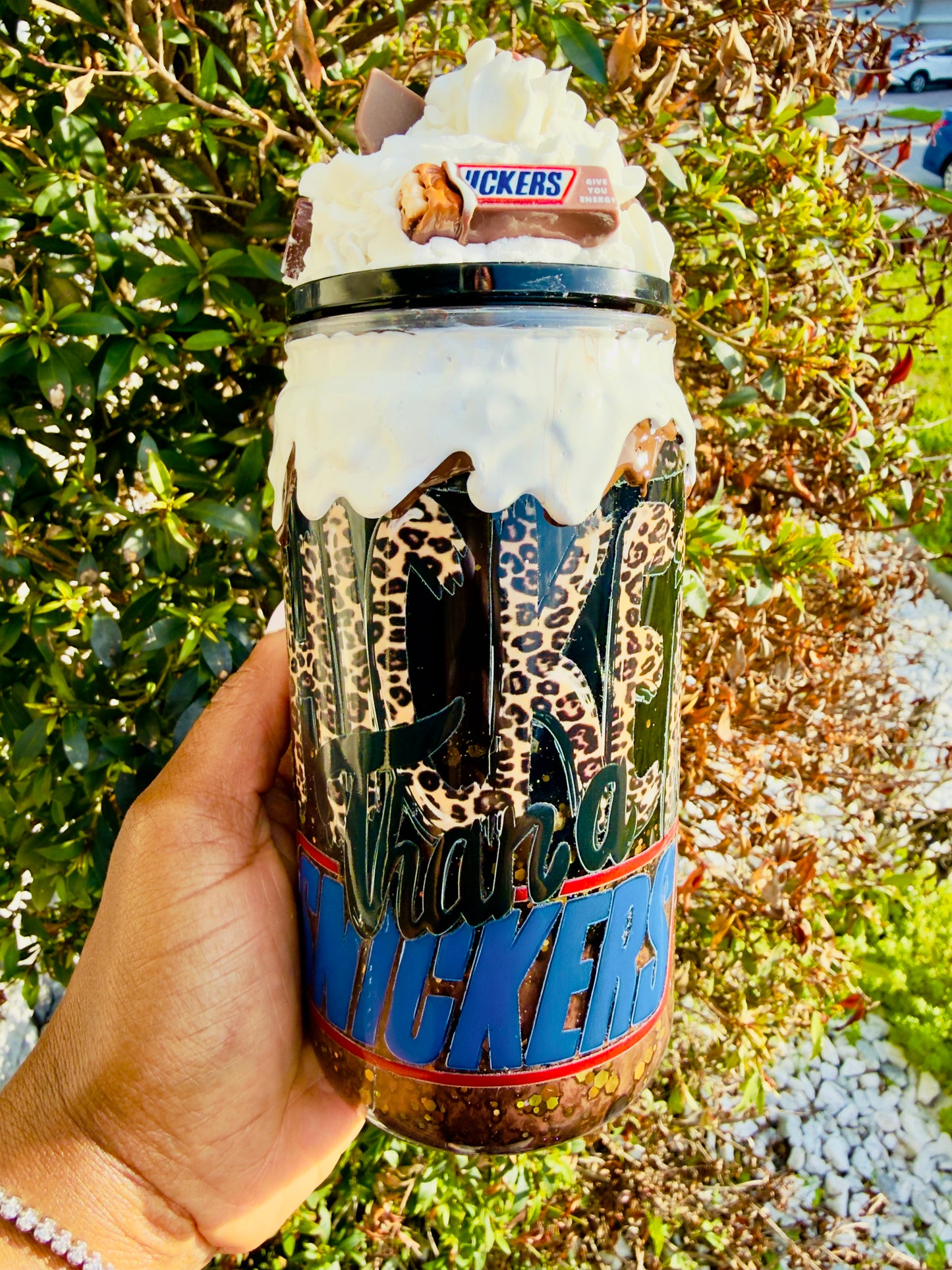 Snickers Tumbler | Leopard Print Personalized Tumbler | Candy Bar Tumbler Gift