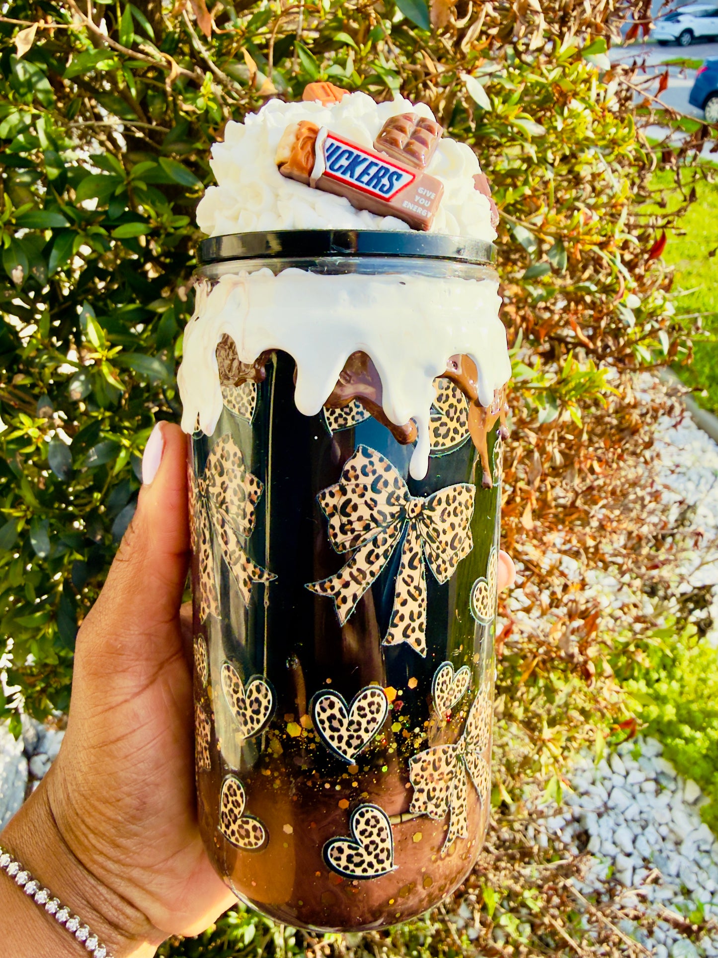Snickers Tumbler | Leopard Print Personalized Tumbler | Candy Bar Tumbler Gift