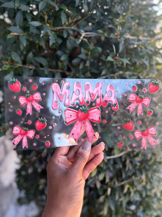 Mama Strawberry Bow UV DTF Wrap