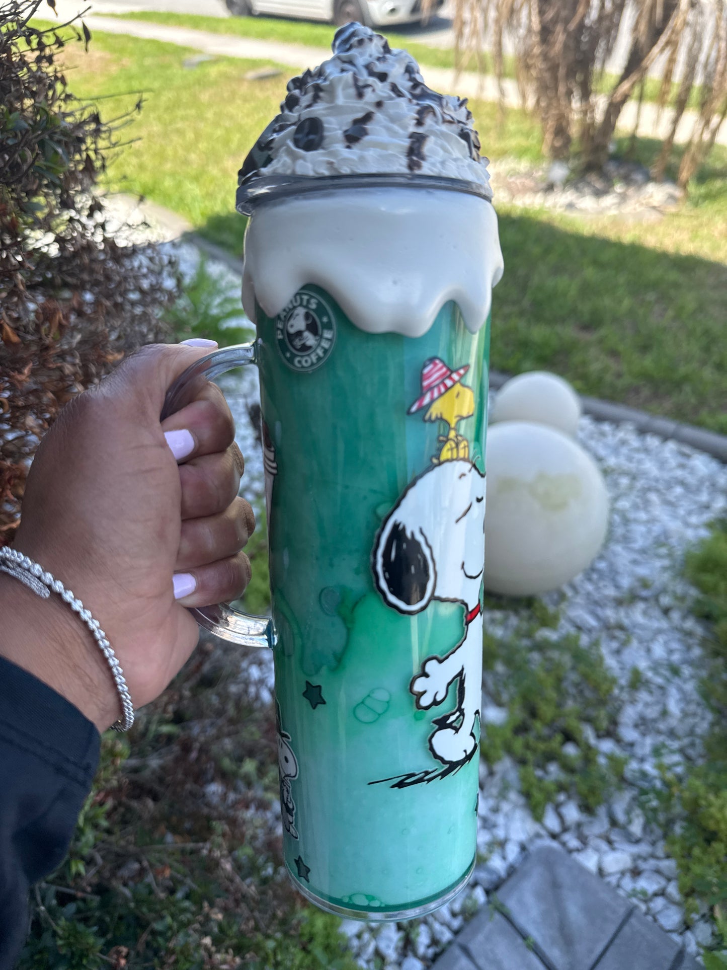 Snoopy & Woodstock Green Drip Tumbler