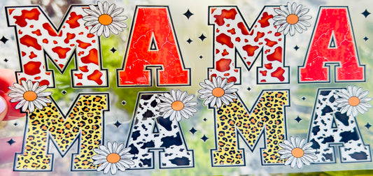 Mama Cow Print & Leopard Daisy UVDTF Transfer
