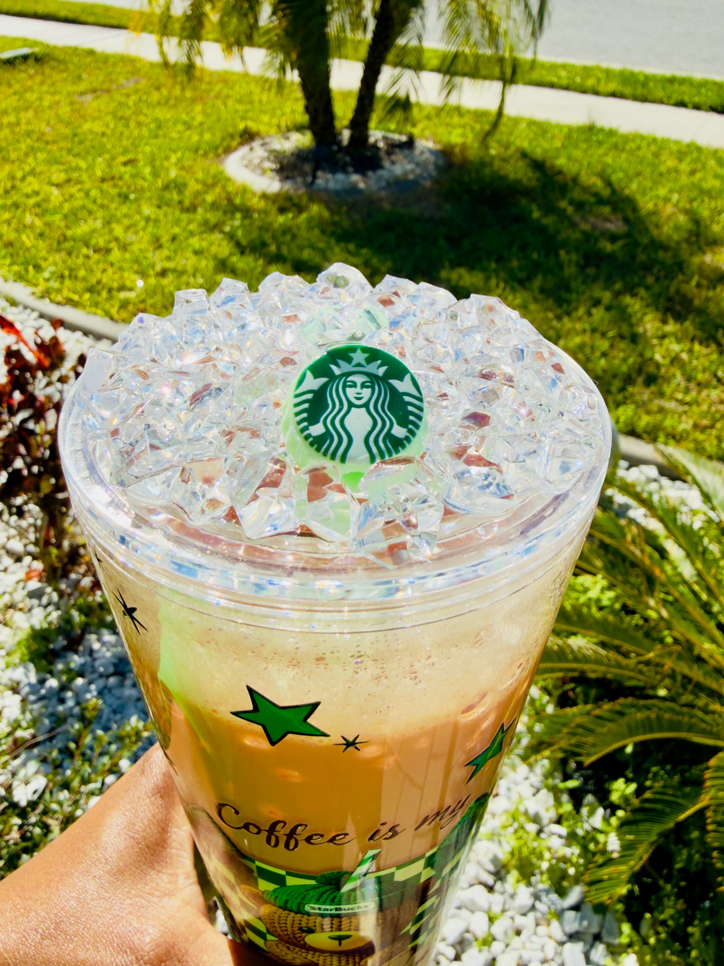 Coffee Is My Love Language 24oz Snowglobe Tumbler with ice topping