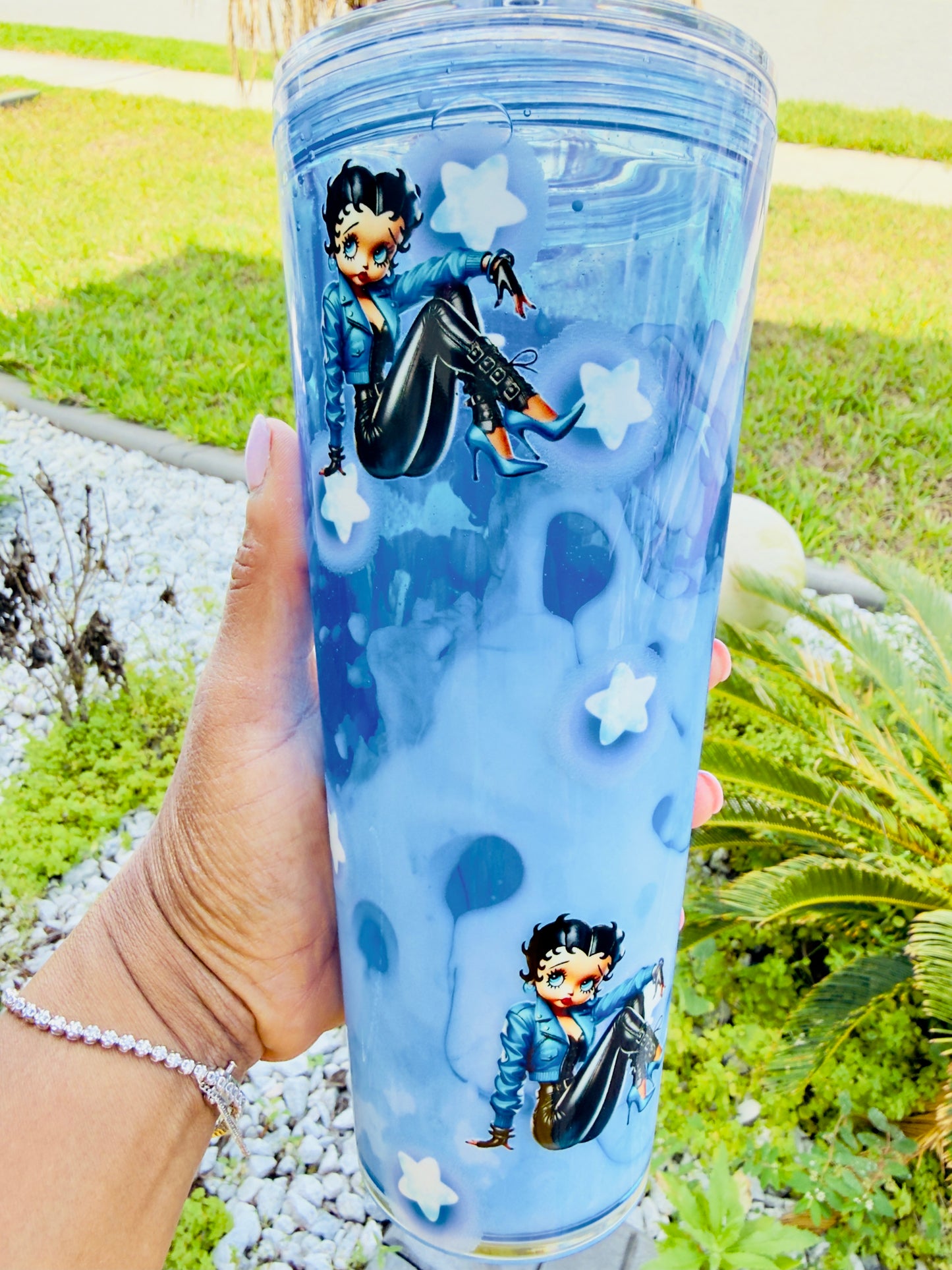 Betty Boop Biker Babe 24oz Acrylic Tumbler – Blue Bubble Design