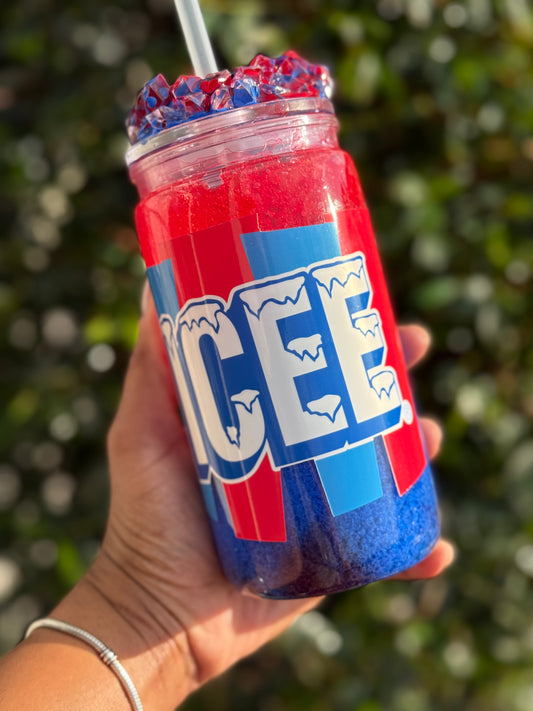ICEE Slushy Tumbler 16oz – Fun Frozen Drink Cup with decorated Lid & Straw