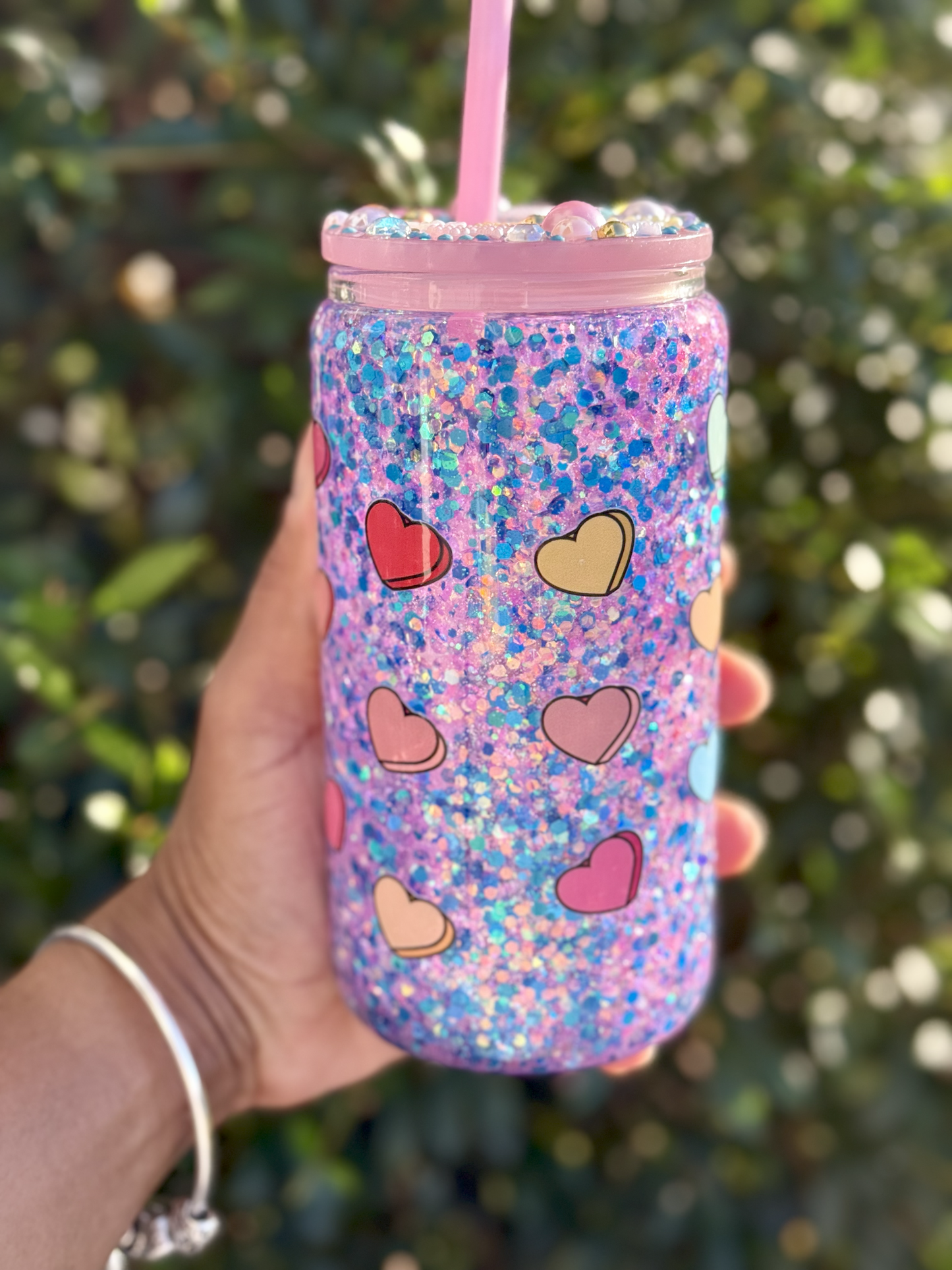 Swiftie Inspired Glass Snow Globe Tumbler with Glitter & Straw