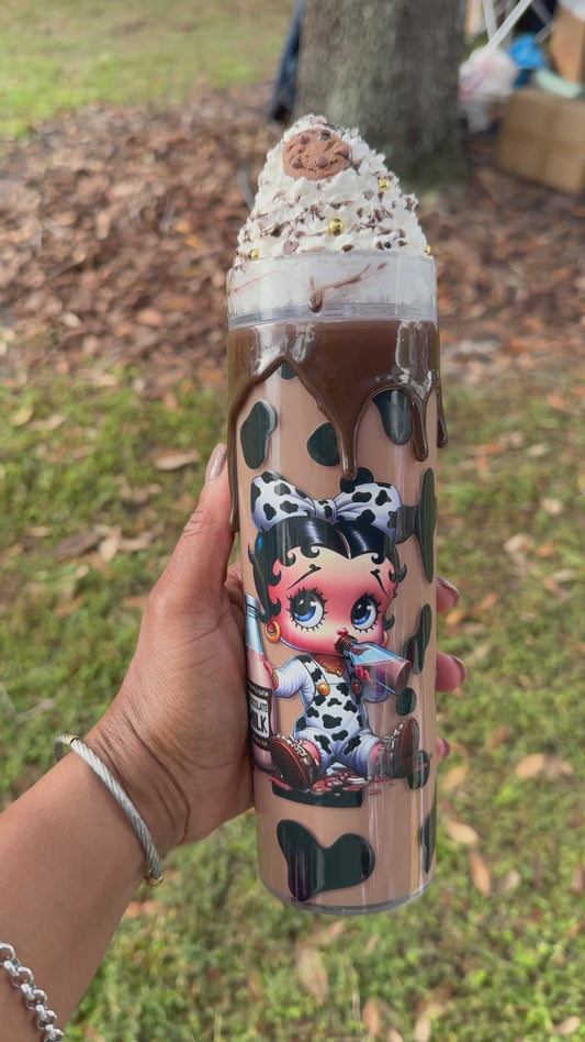 🤎 Cow Print Chocolate Drip Tumbler with Whipped Cream Lid