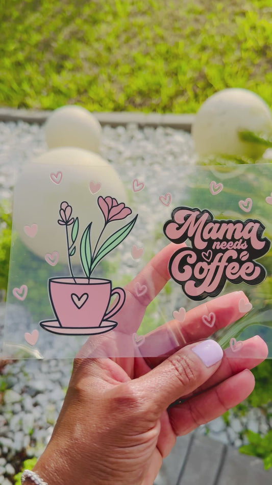 Mama Needs Coffee | Retro Floral 16oz UV DTF Glass Wrap