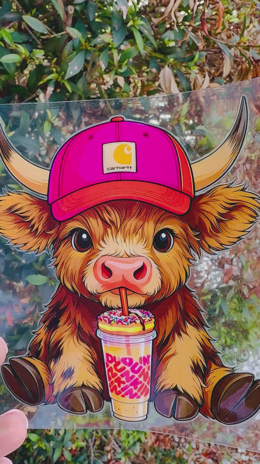 Baby Highland Cow Carhartt Hat Dunkin' Donuts DTF Transfer