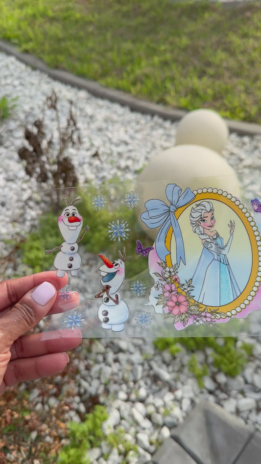 Winter Princess and Snowman UV DTF Wrap for 16oz Glass