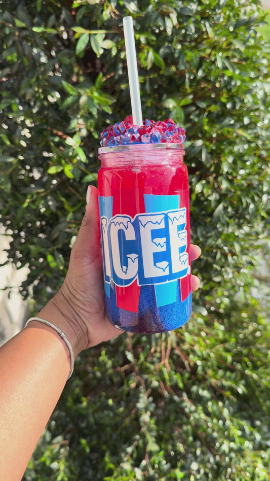 ICEE Slushy Tumbler 16oz – Fun Frozen Drink Cup with decorated Lid & Straw