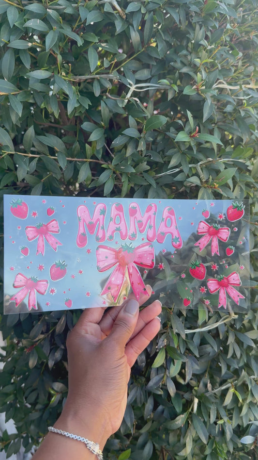 Mama Strawberry Bow UV DTF Wrap