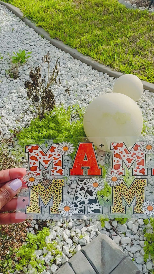 Mama Cow Print & Leopard Daisy UVDTF Transfer