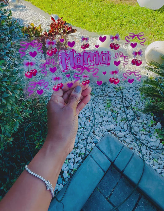 MaMa Cherry Name UV DTF Wrap Cute Coquette Bow Tumbler Decal